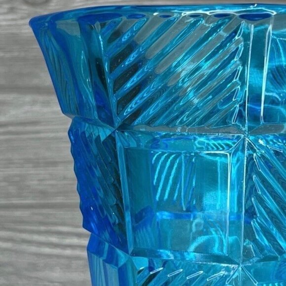 MCM Heavy Blue Glass Pedestal Vase - Picture 8 of 10